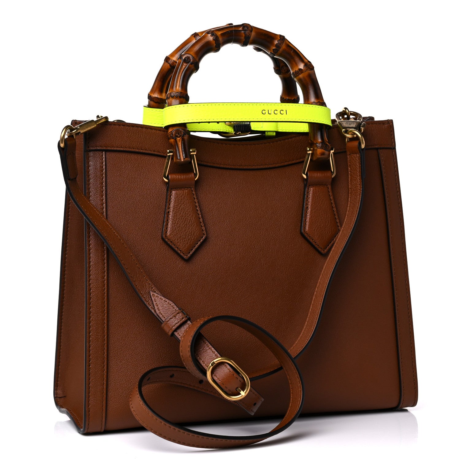 Gucci Wonka Grain Calfskin Small Diana Tote Bag Cuir Yellow Fluo 3 of 11