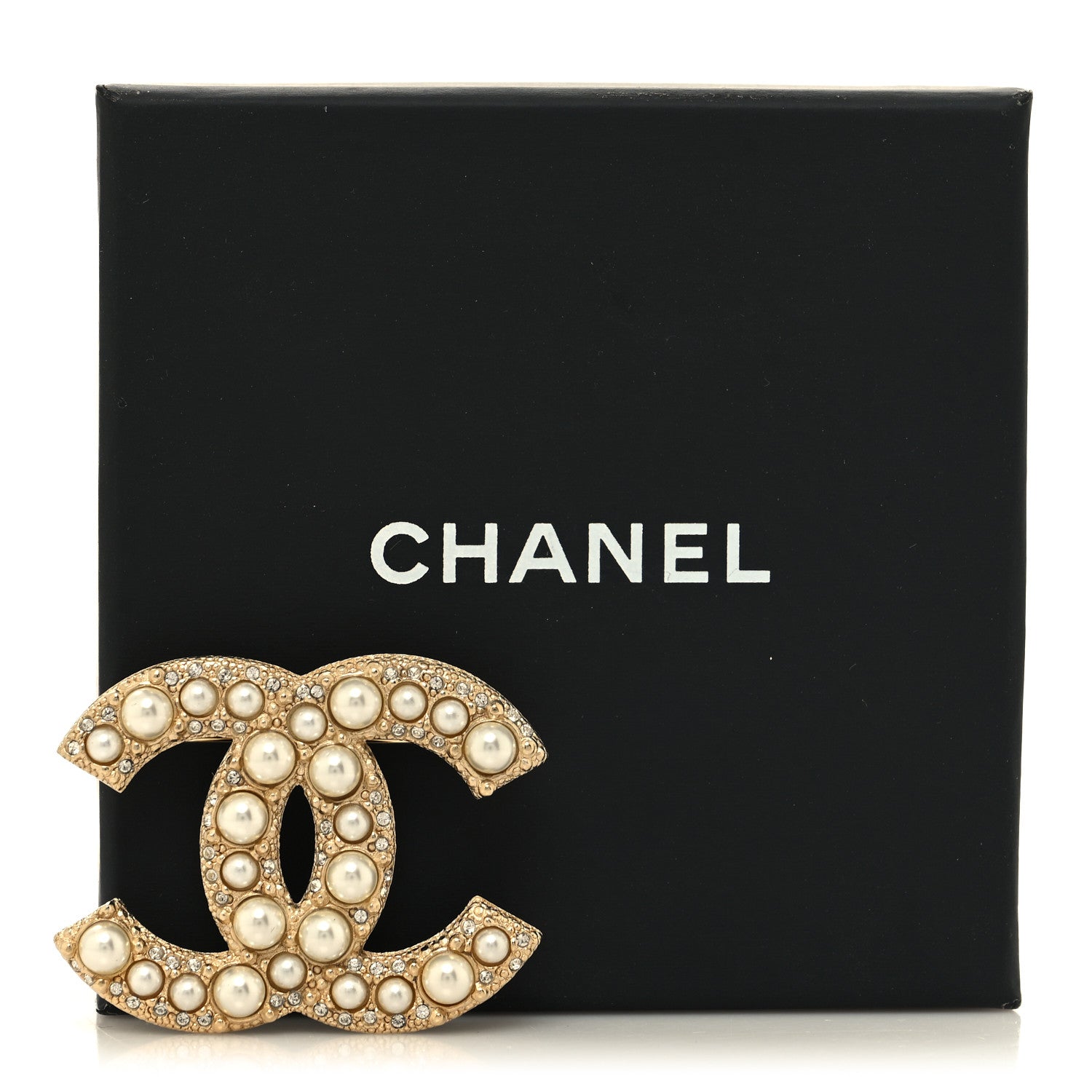 Chanel Metal Crystal Graduated Pearl CC Brooch Gold 4 of 4