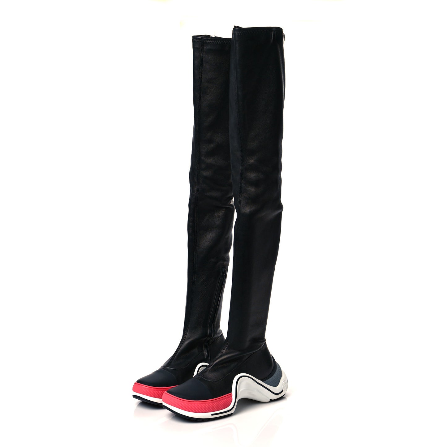 Lambskin LV Archlight Flat Thigh Boots 39 Black Pink