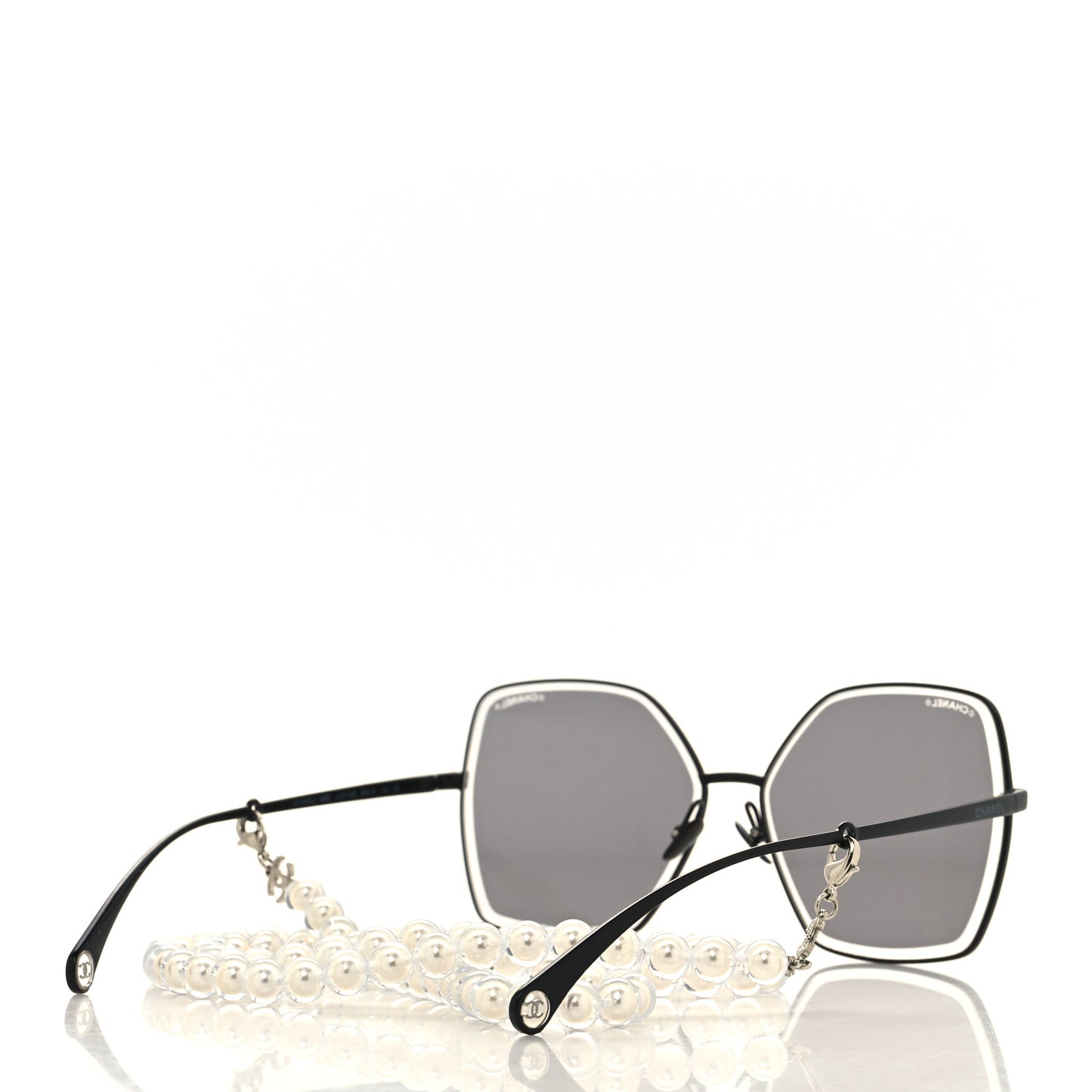 Metal Butterfly Removable Pearl Chain Sunglasses 4262 Black