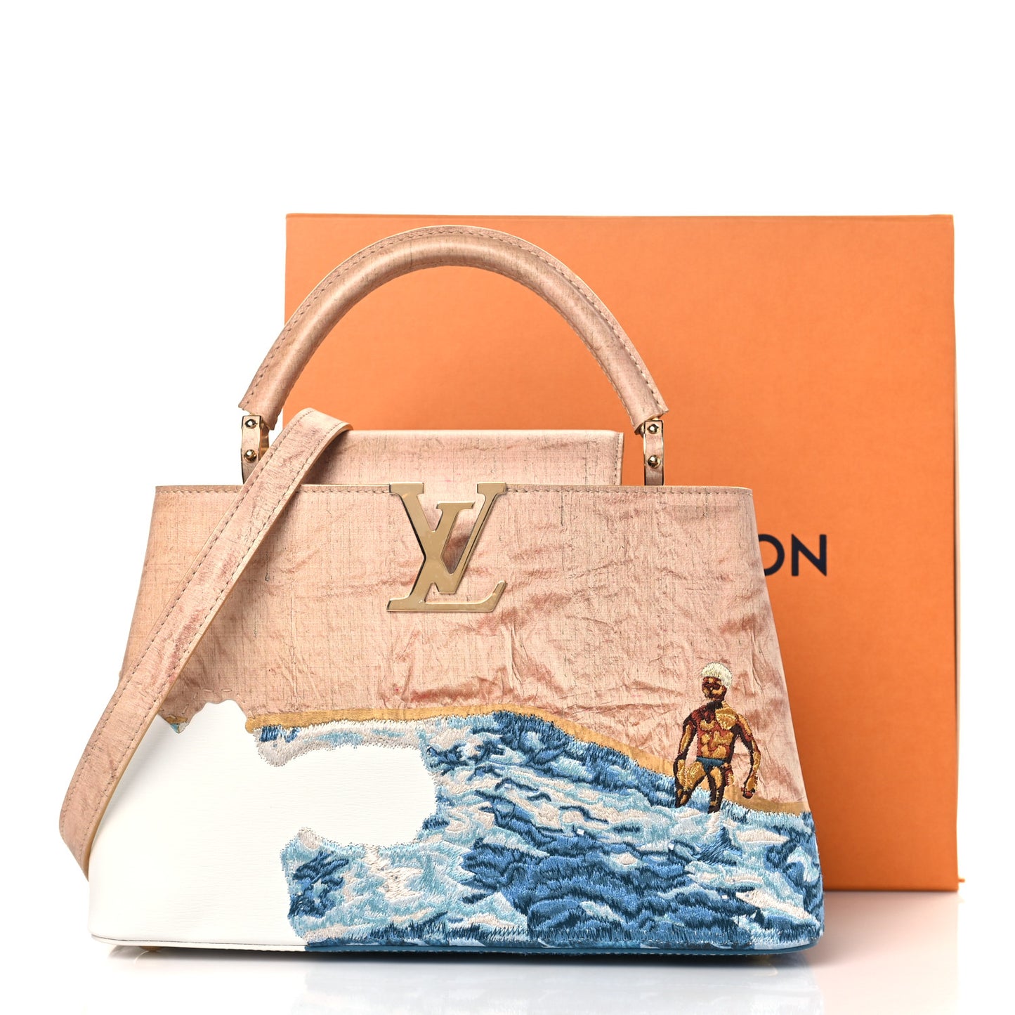 X BILLIE ZANGEWA Calfskin Printed Embroidered Capucines Artypucines MM Beige Beige