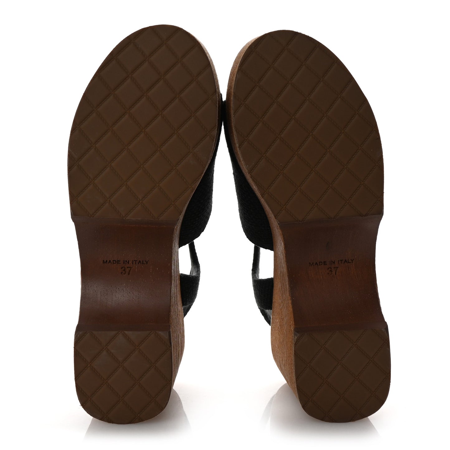 Fabric Calfskin Platform Wedge Sandals 37 Black