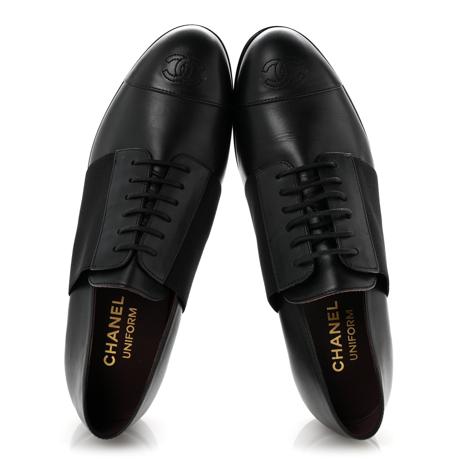 Chanel Calfskin Elastic Lace Up Cap Toe CC Loafers 40 Black 2 of 10