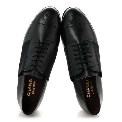 Chanel Calfskin Elastic Lace Up Cap Toe CC Loafers 40 Black 2 of 10