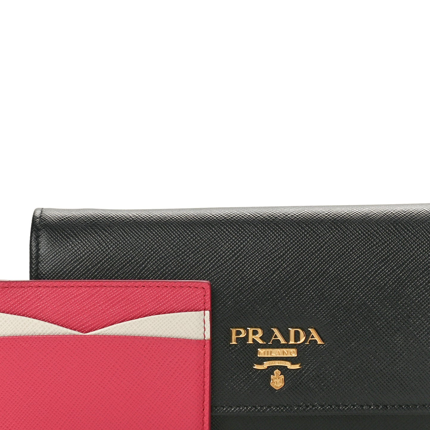 Saffiano Bi-Color Metal Continental Flap Travel Wallet Black Ibisco