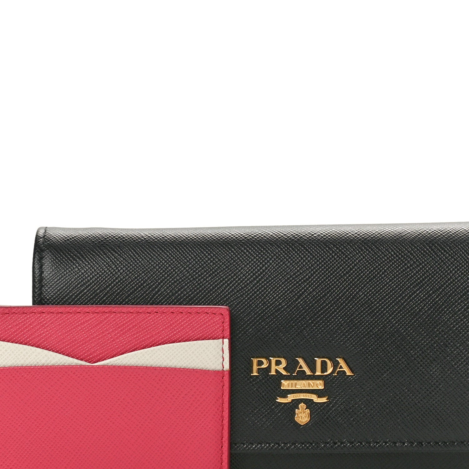 Prada Saffiano Bi-Color Metal Continental Flap Travel Wallet Black Ibisco 9 of 9