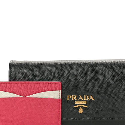 Prada Saffiano Bi-Color Metal Continental Flap Travel Wallet Black Ibisco 9 of 9