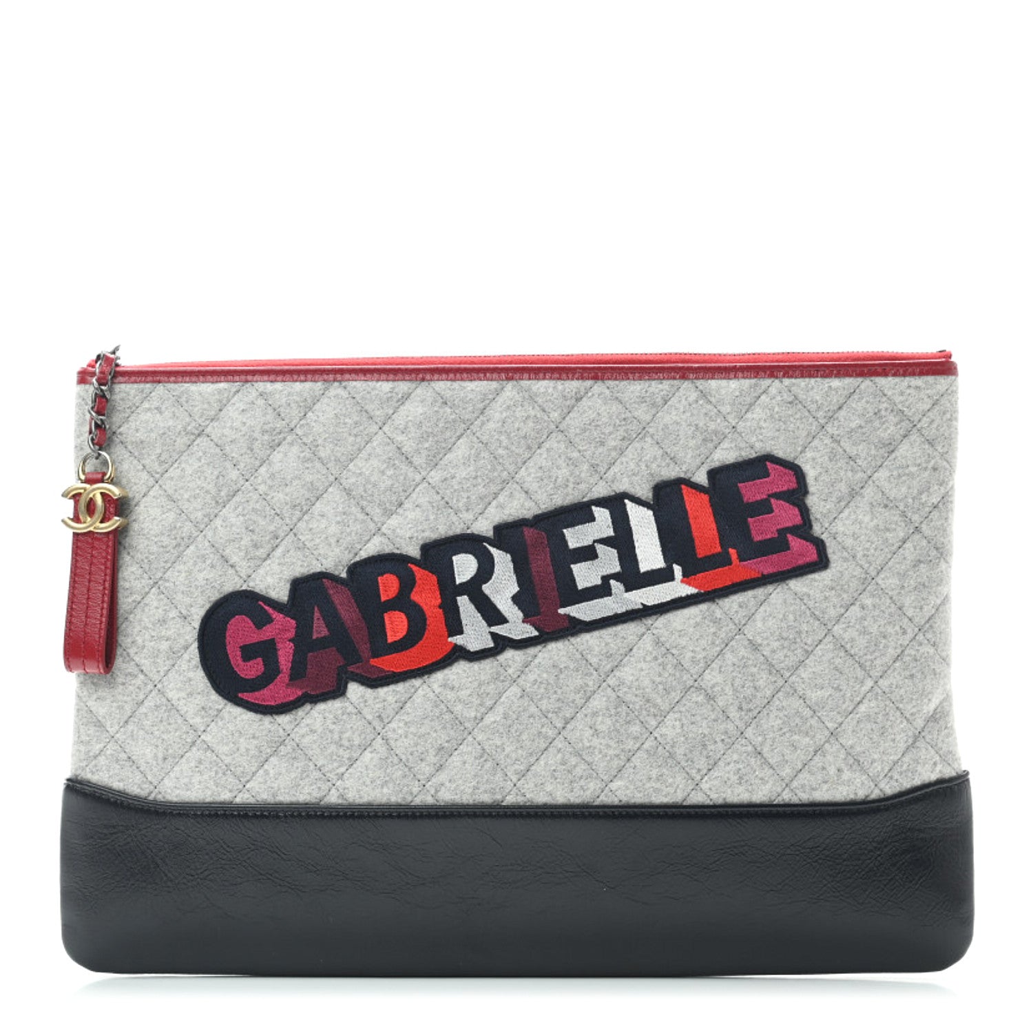 Chanel Wool Calfskin Quilted Gabrielle Pouch Clutch Navy 1 of 7