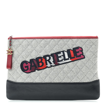 Chanel Wool Calfskin Quilted Gabrielle Pouch Clutch Navy 1 of 7