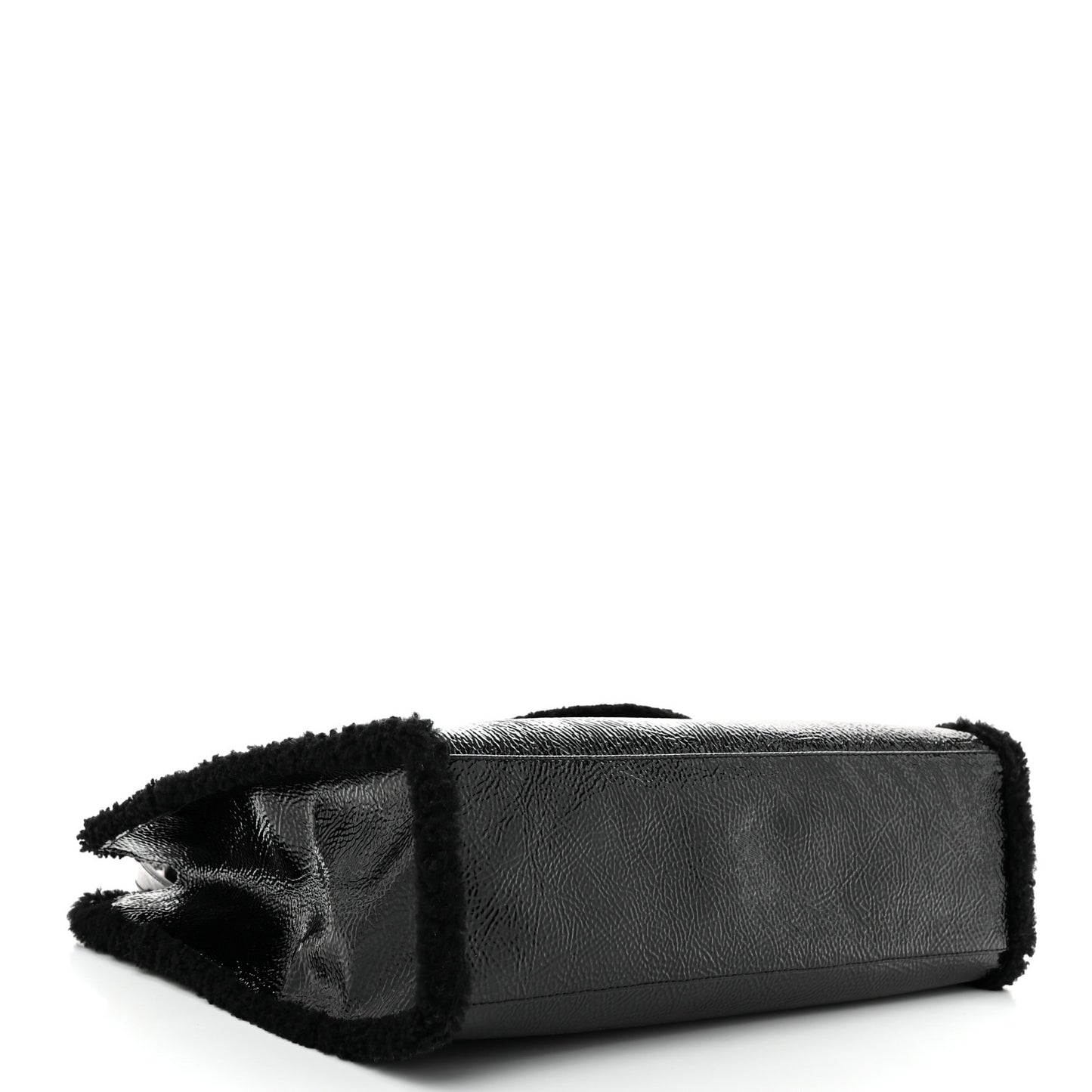 X UGG Crinkle Patent Shearling Medium Shopping Bag Black