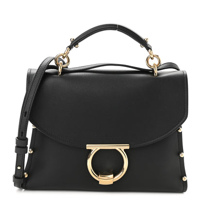 Salvatore Ferragamo Calfskin Studded Margot Top Handle Satchel Black 1 of 10