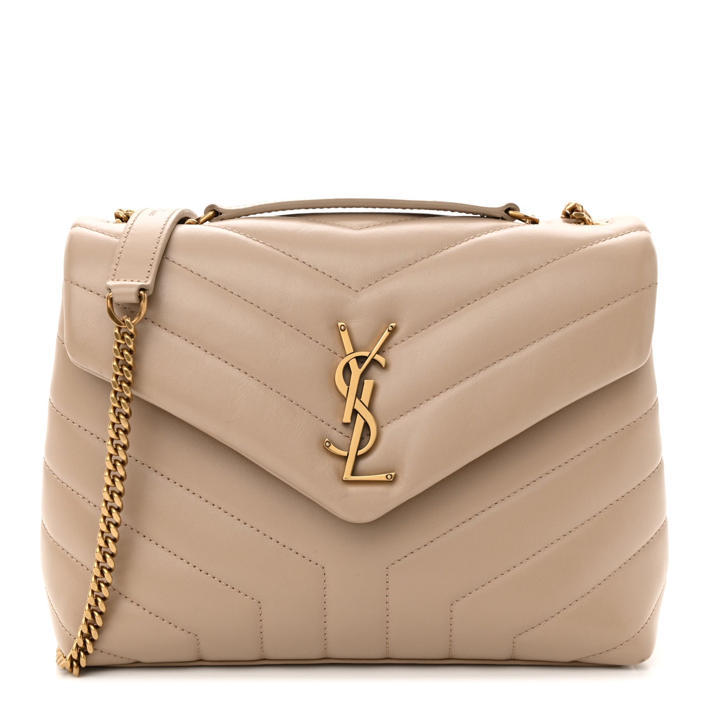 Calfskin Y Quilted Monogram Small Loulou Chain Satchel Dark Beige