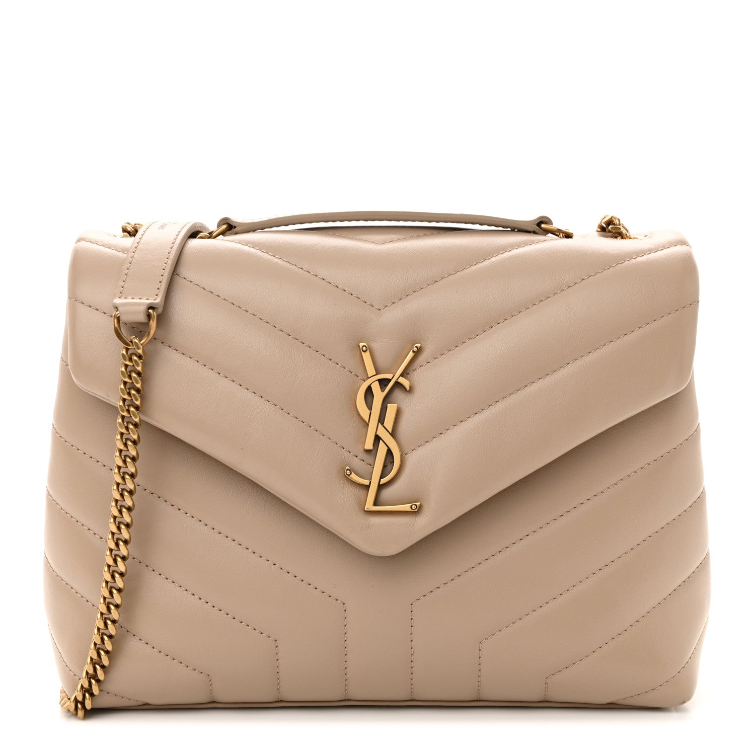 Saint Laurent Calfskin Y Quilted Monogram Small Loulou Chain Satchel Dark Beige 1 of 11