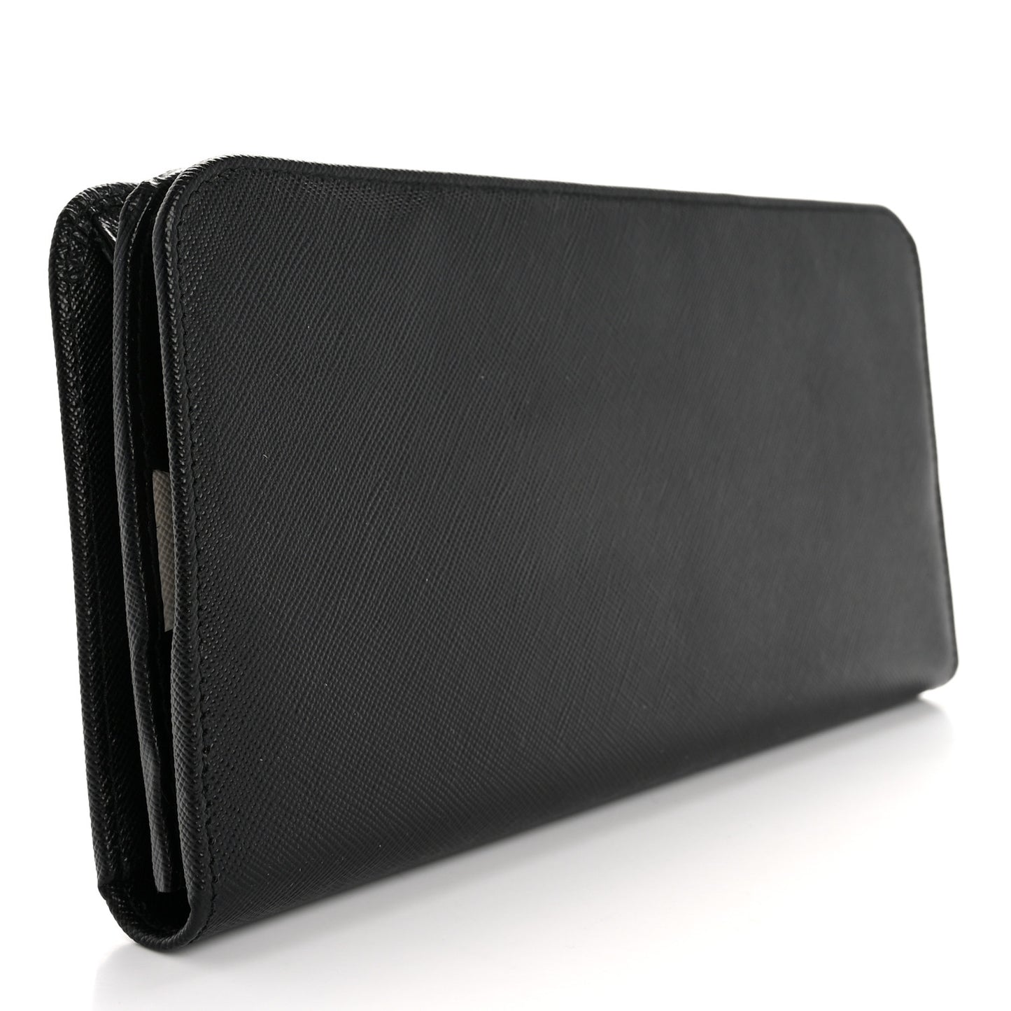 Saffiano Metal Continental Flap Wallet Black White
