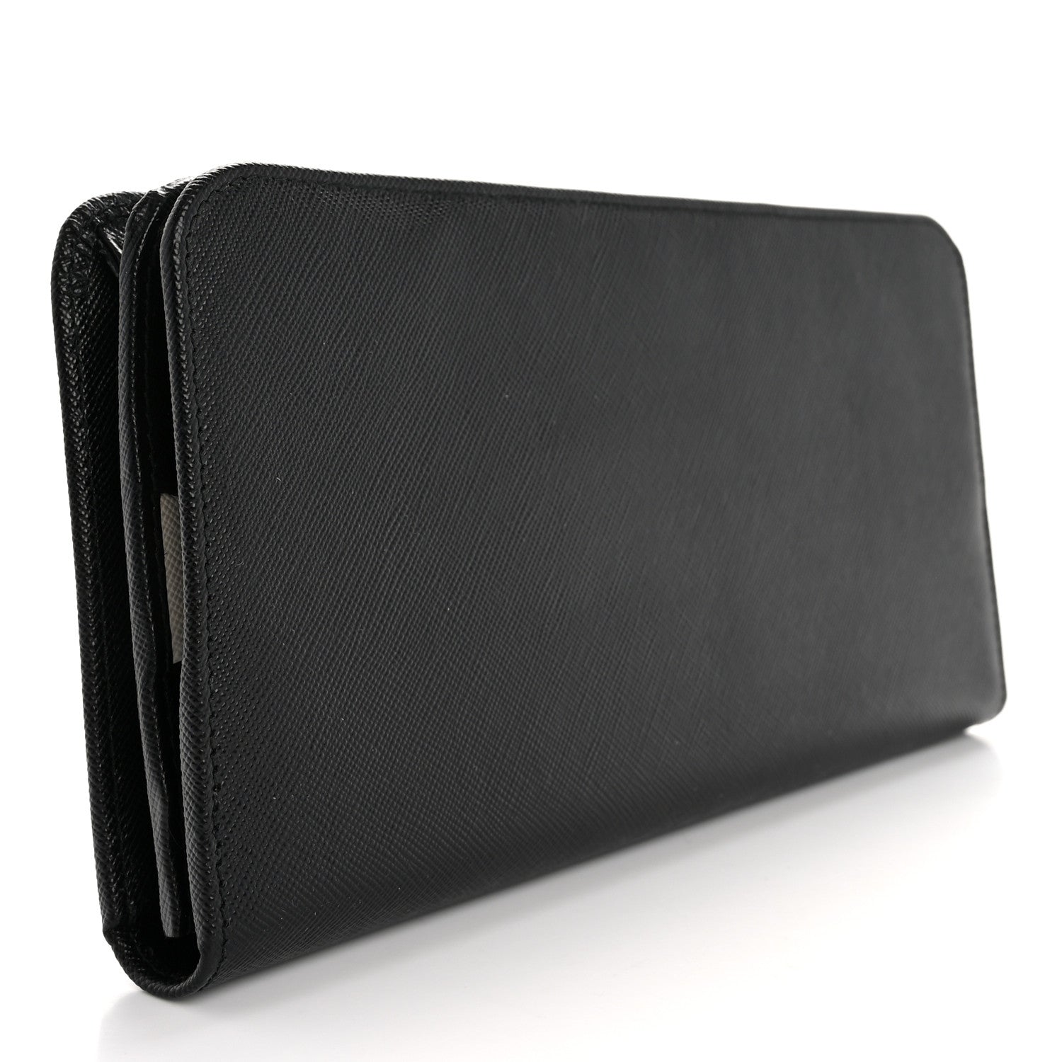 Prada Saffiano Metal Continental Flap Wallet Black White 3 of 9
