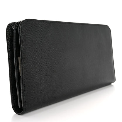 Prada Saffiano Metal Continental Flap Wallet Black White 3 of 9