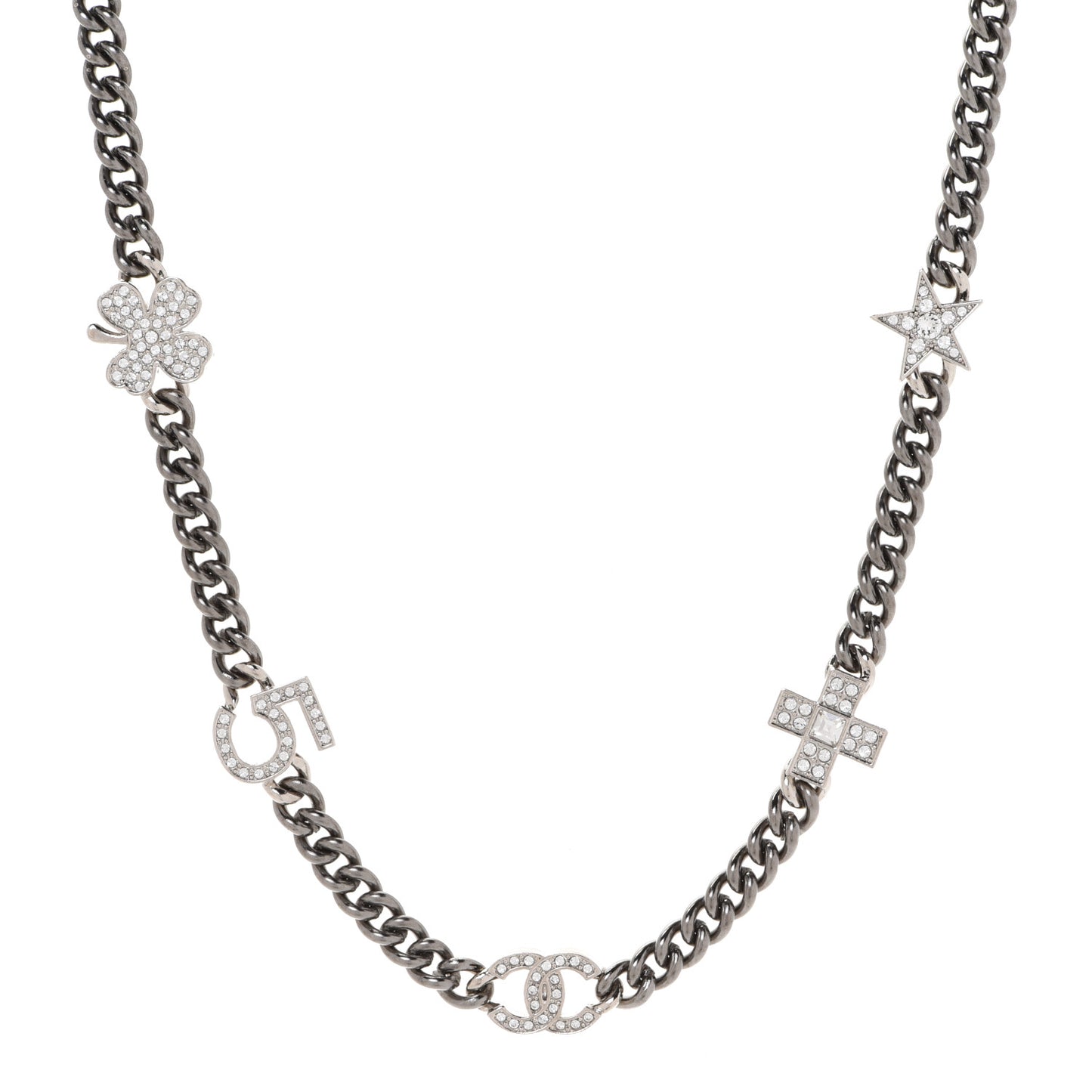Ruthenium Crystal Chain CC Lucky Charms Choker Silver