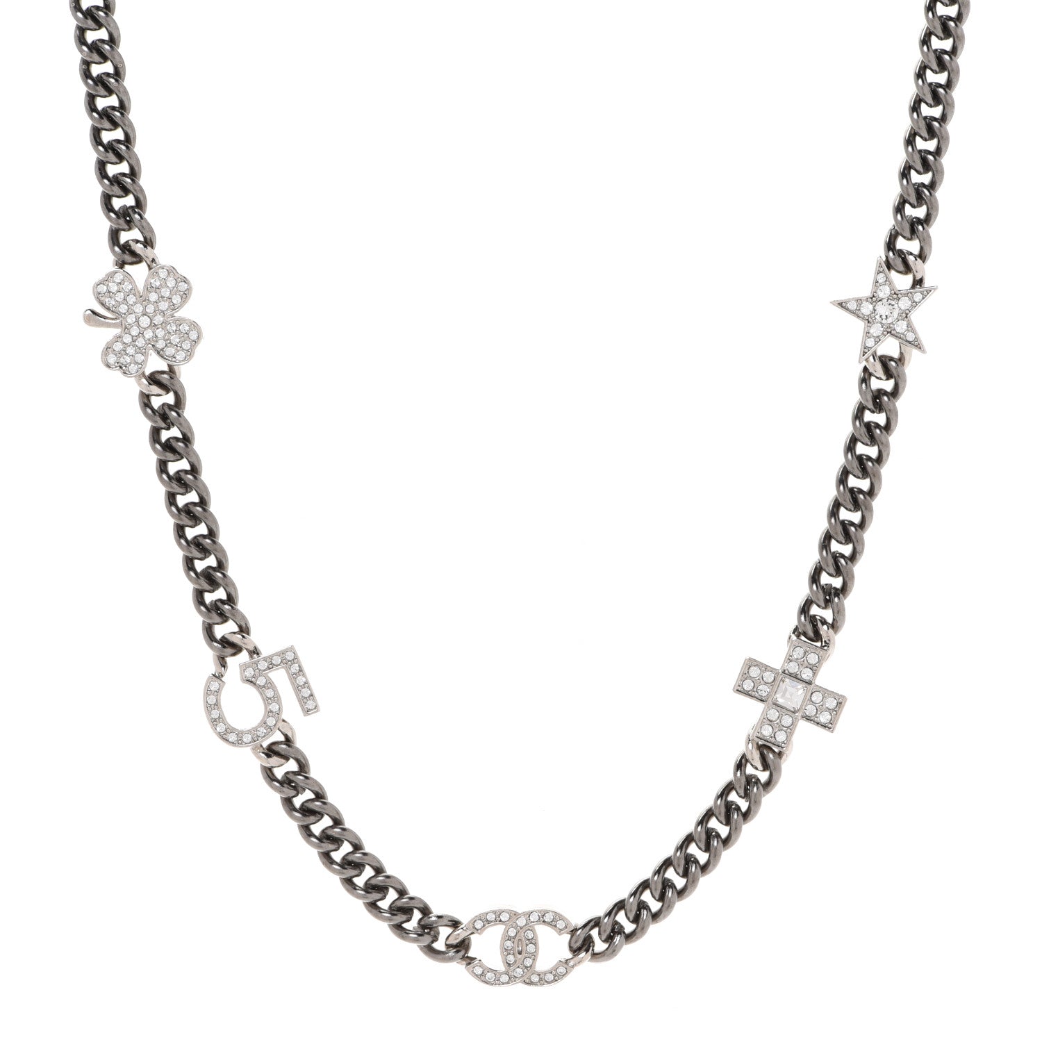 Chanel Ruthenium Crystal Chain CC Lucky Charms Choker Silver 1 of 6