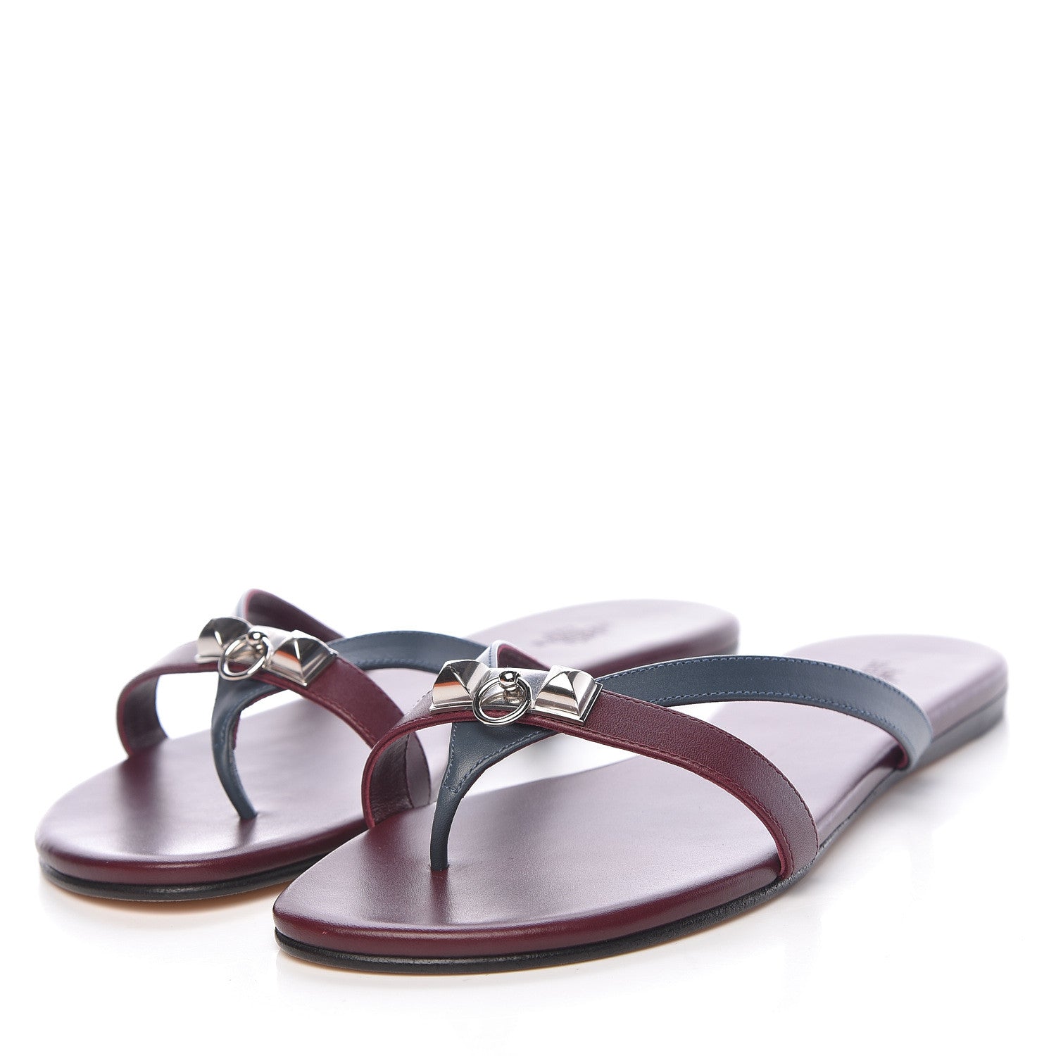 Hermes Nappa Calfskin Corfou Sandals 38.5 Bleu Ardoise Bordeaux 3 of 10