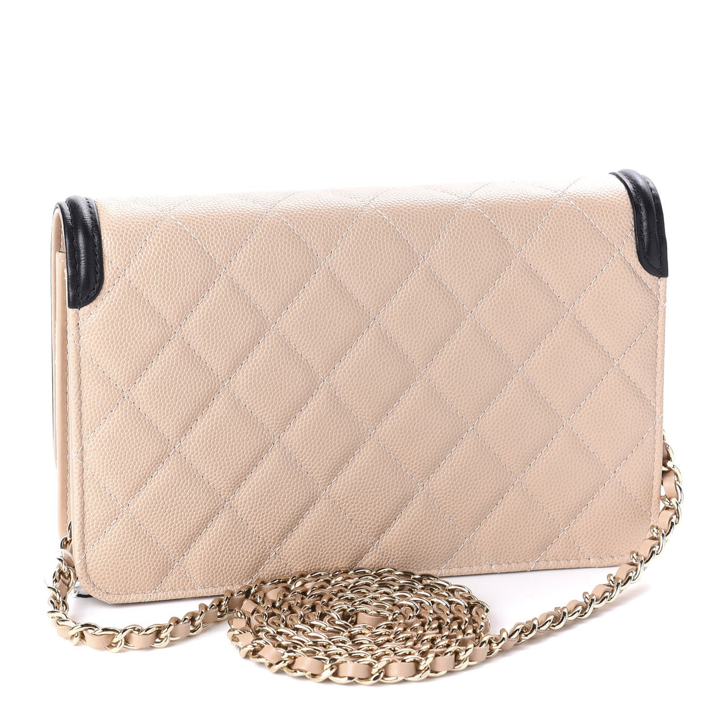 Caviar Quilted CC Filigree Wallet On Chain WOC Beige Black