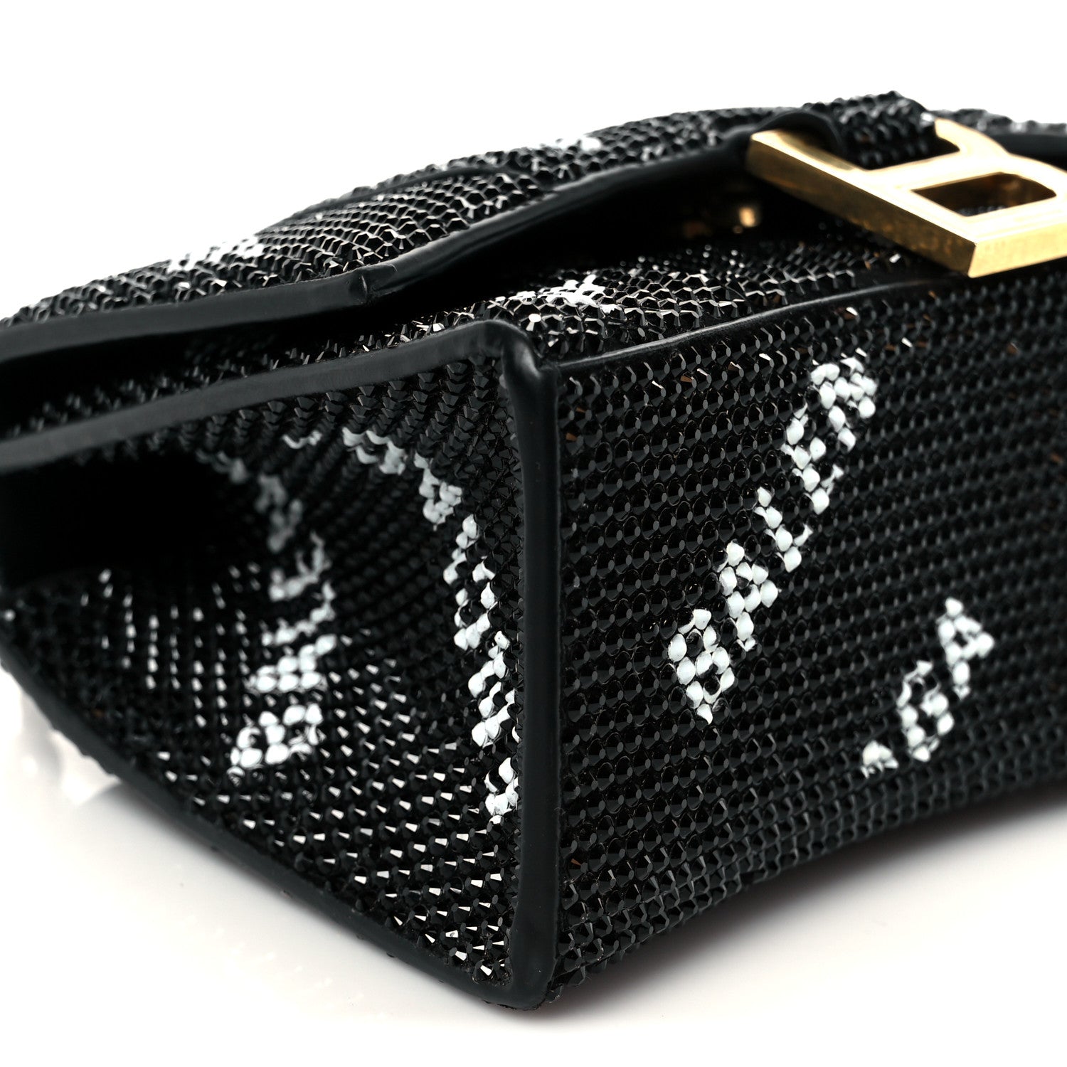 Balenciaga Strass Suede Allover Logo Hourglass Top Handle Bag XS with Chain Black White Black White 10 of 11