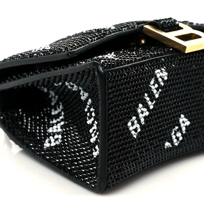 Balenciaga Strass Suede Allover Logo Hourglass Top Handle Bag XS with Chain Black White Black White 10 of 11