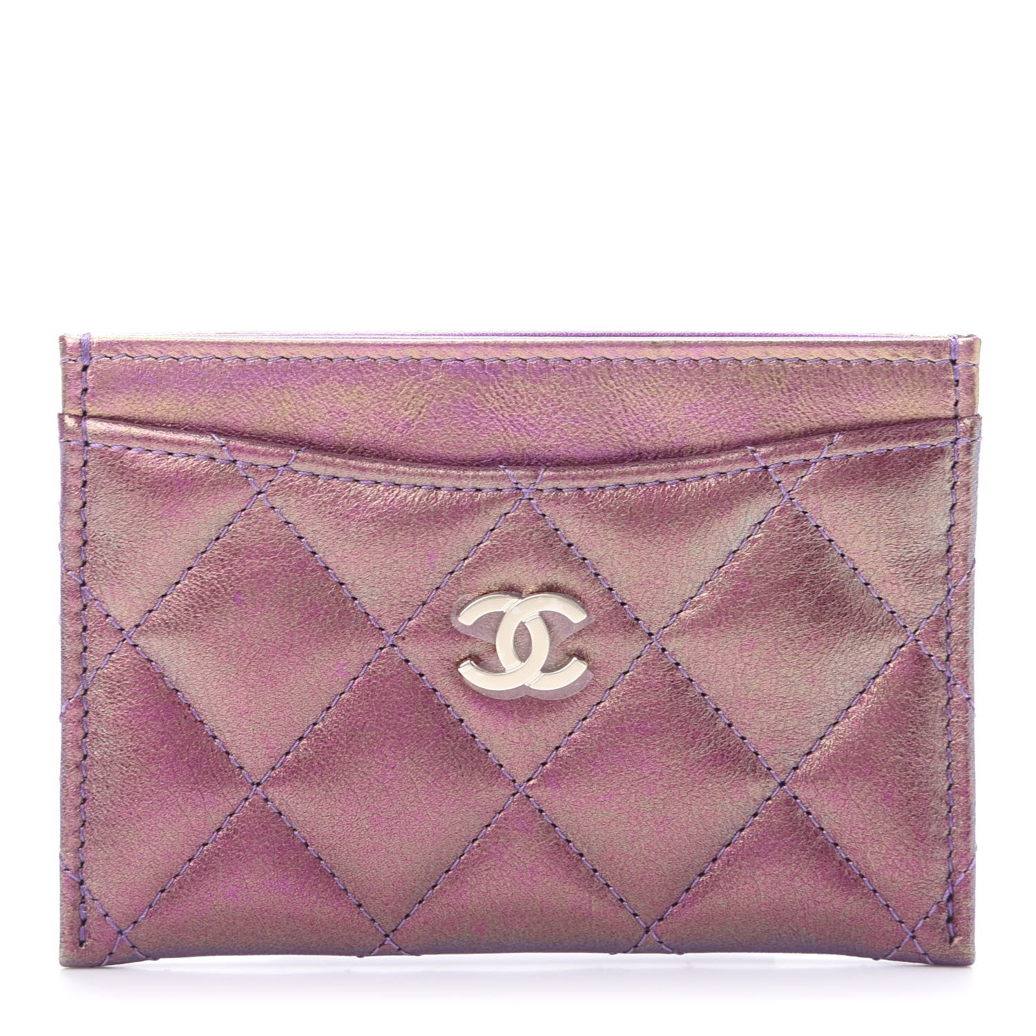 Chanel Metallic Lambskin Quilted Card Holder Purple 1 of 9