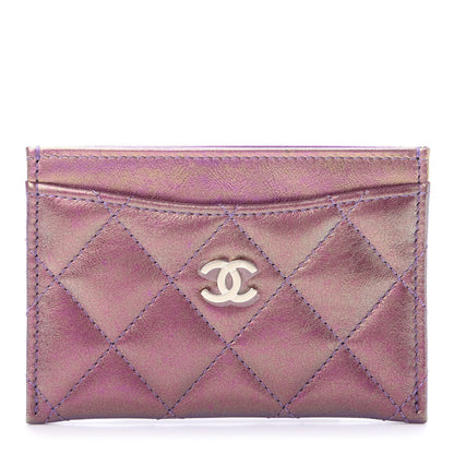 Chanel Metallic Lambskin Quilted Card Holder Purple 1 of 9