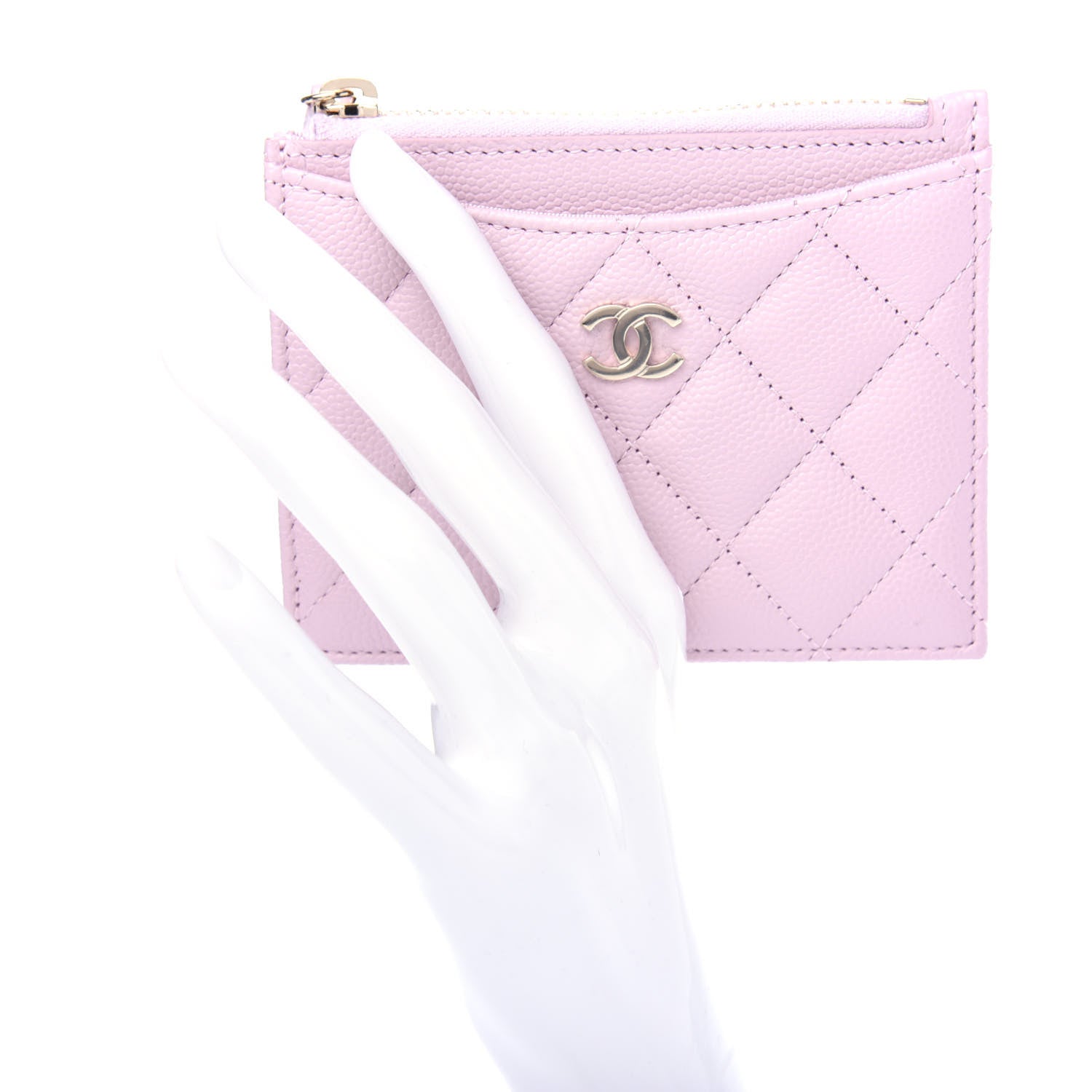 Chanel Caviar Quilted CC Zip Card Holder Light Pink 2 of 8