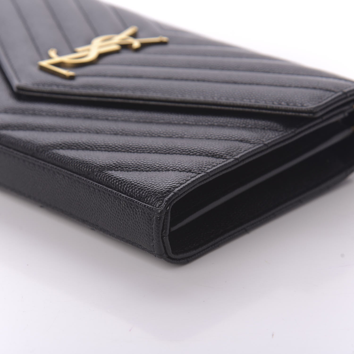 Saint Laurent Grain De Poudre Matelasse Chevron Monogram Chain Wallet Black 6 of 8