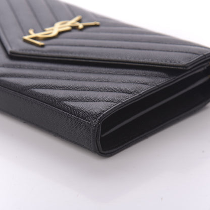 Saint Laurent Grain De Poudre Matelasse Chevron Monogram Chain Wallet Black 6 of 8