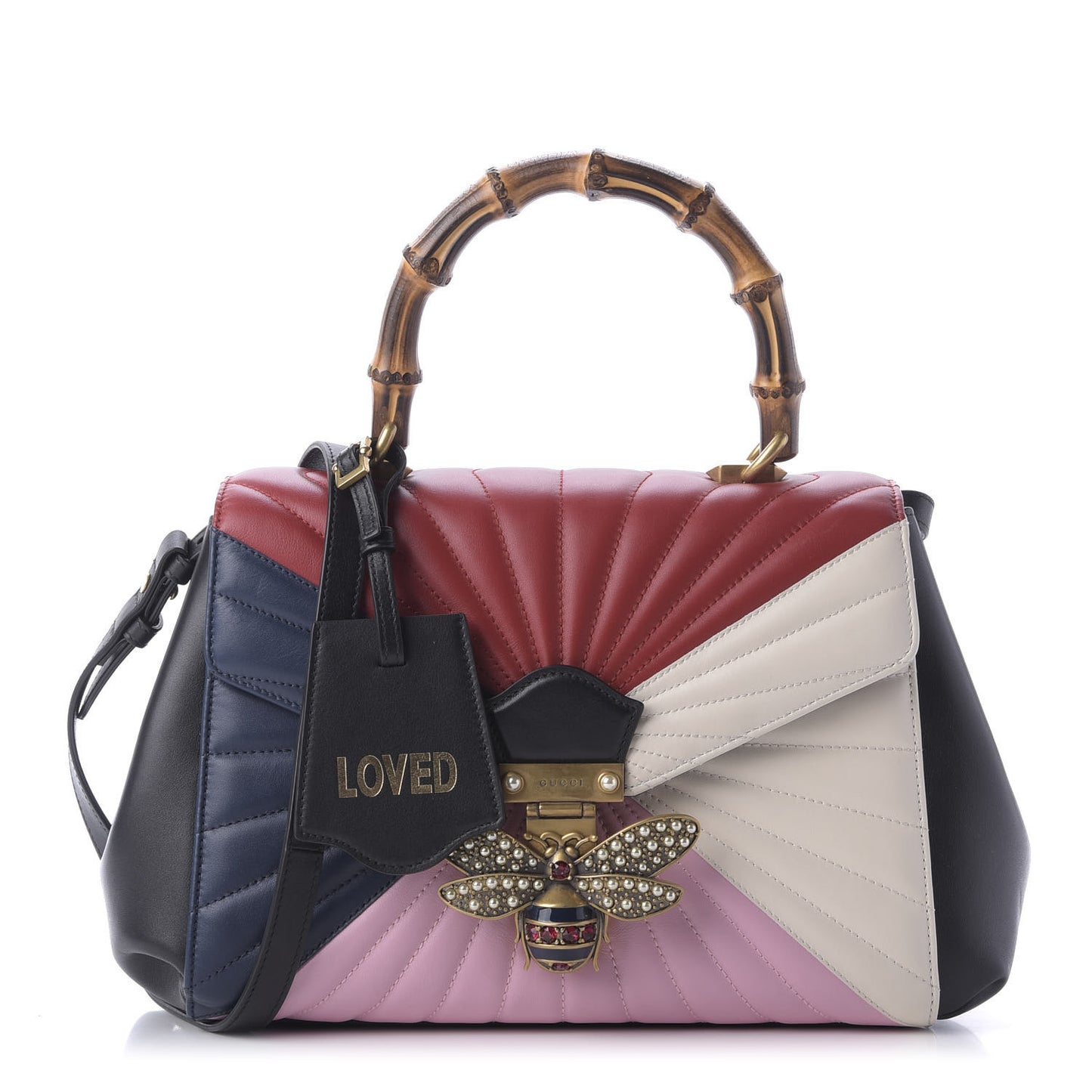 Calfskin Bamboo Trapuntata Queen Margaret Top Handle Bag Blue Agata Hibiscus Red Mystic White Sugar Pink
