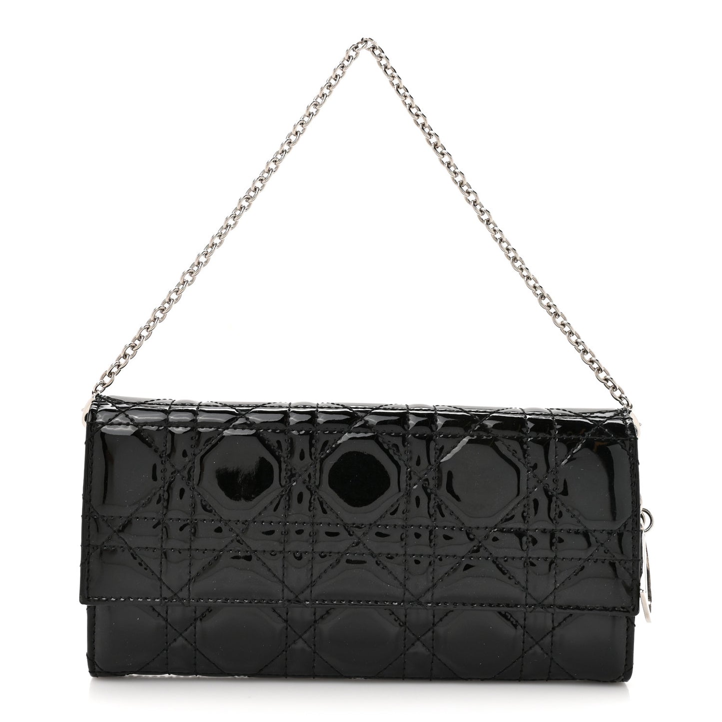 Patent Lambskin Cannage Lady Dior Rendezvous Wallet On Chain Black