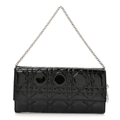 Christian Dior Patent Lambskin Cannage Lady Dior Rendezvous Wallet On Chain Black 1 of 12