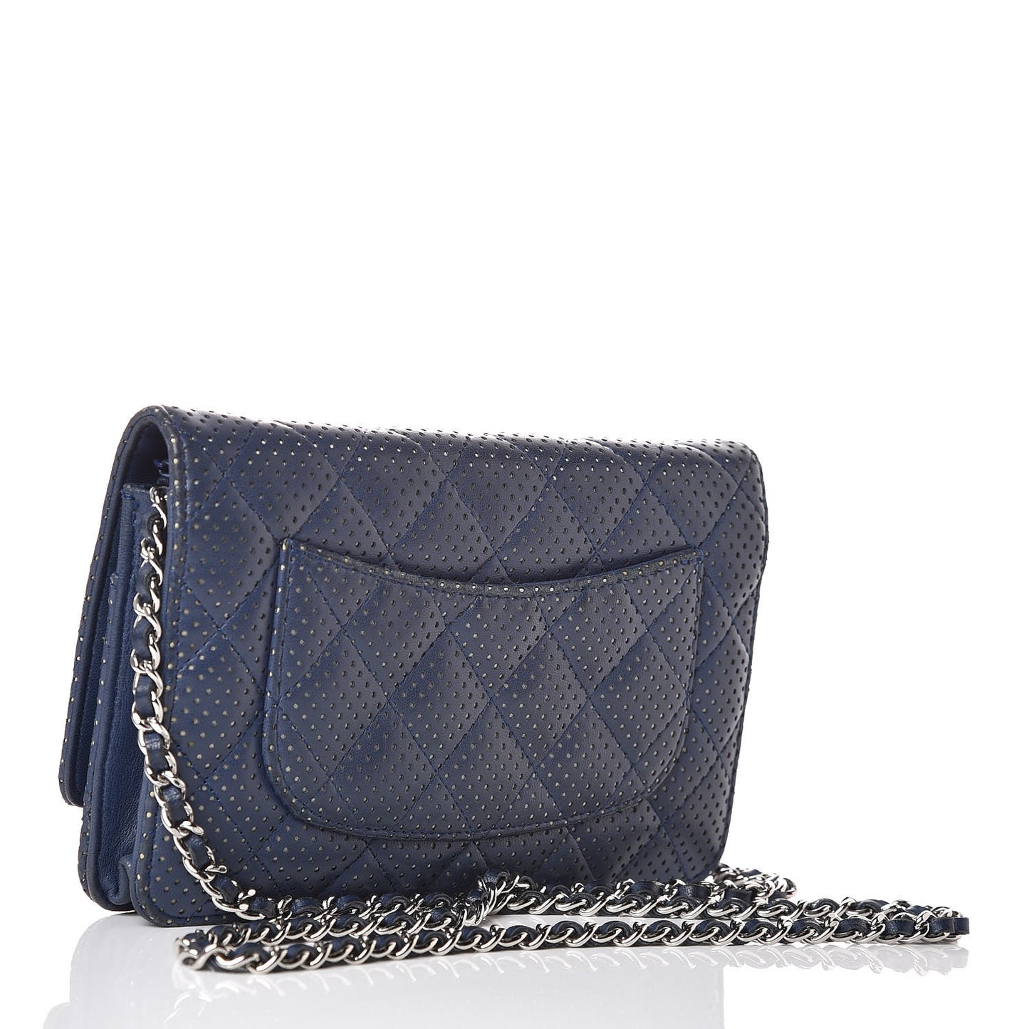 Perforated Lambskin Quilted Wallet On Chain WOC Blue