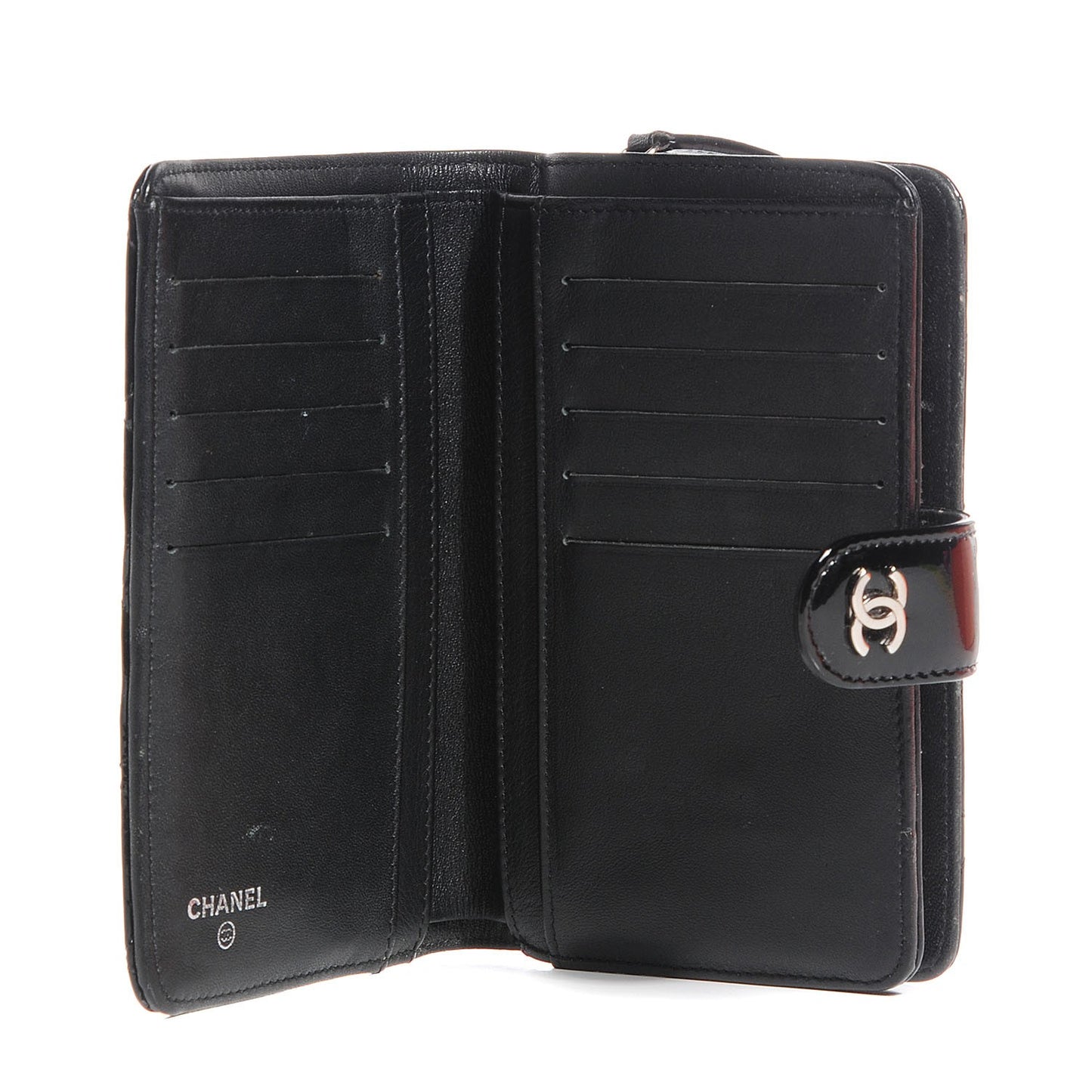 Patent Quilted Zip Pocket Wallet Black