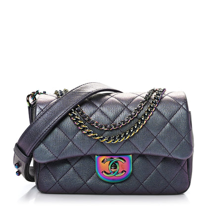Chanel Iridescent Goatskin Quilted Small Double Carry Waist Chain Flap Purple 1 of 9