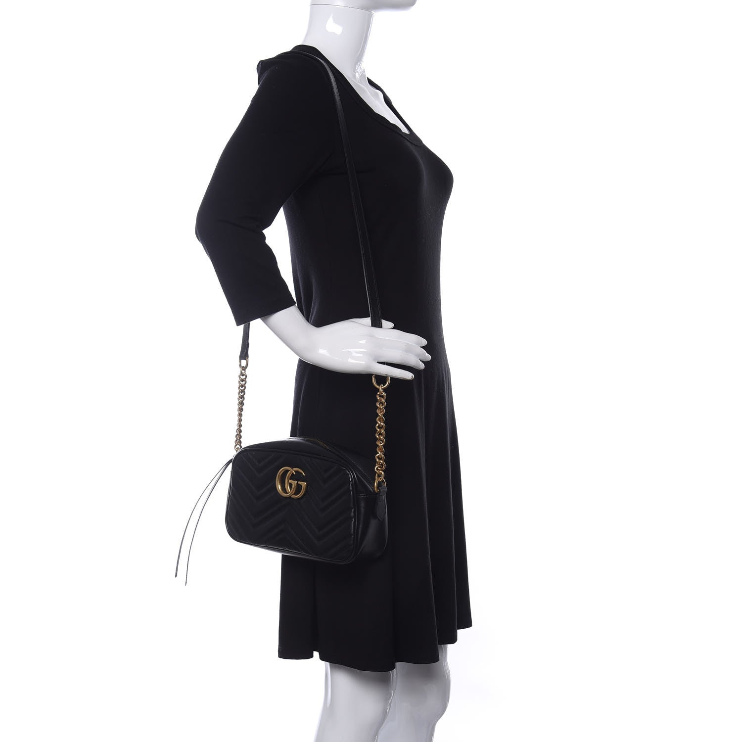 Gucci Calfskin Matelasse Small GG Marmont Chain Shoulder Bag Black 2 of 10