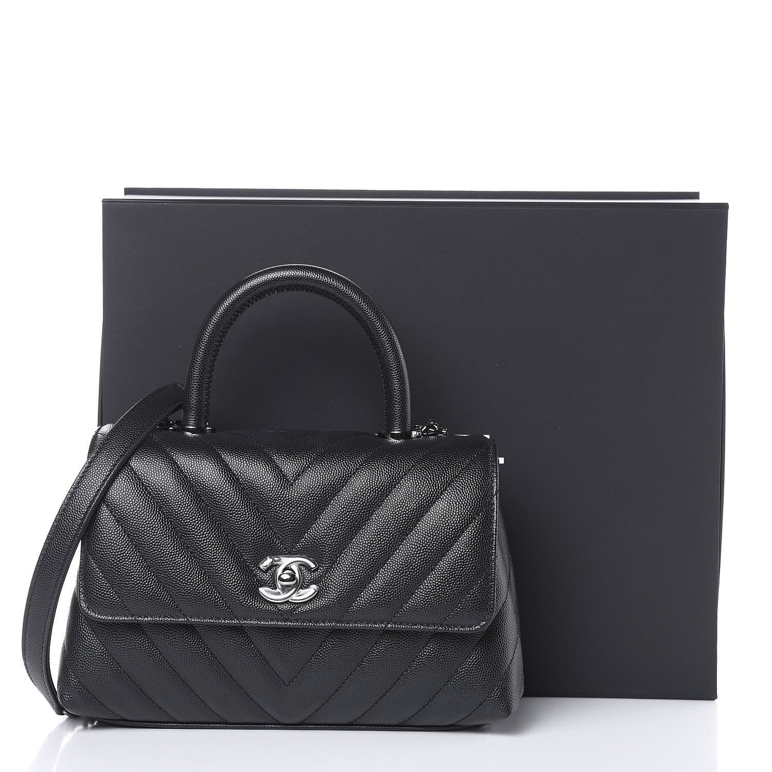 Chanel Caviar Chevron Quilted Mini Coco Handle Flap Black 11 of 11