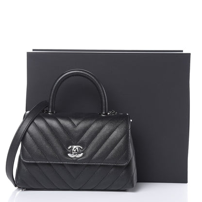 Chanel Caviar Chevron Quilted Mini Coco Handle Flap Black 11 of 11