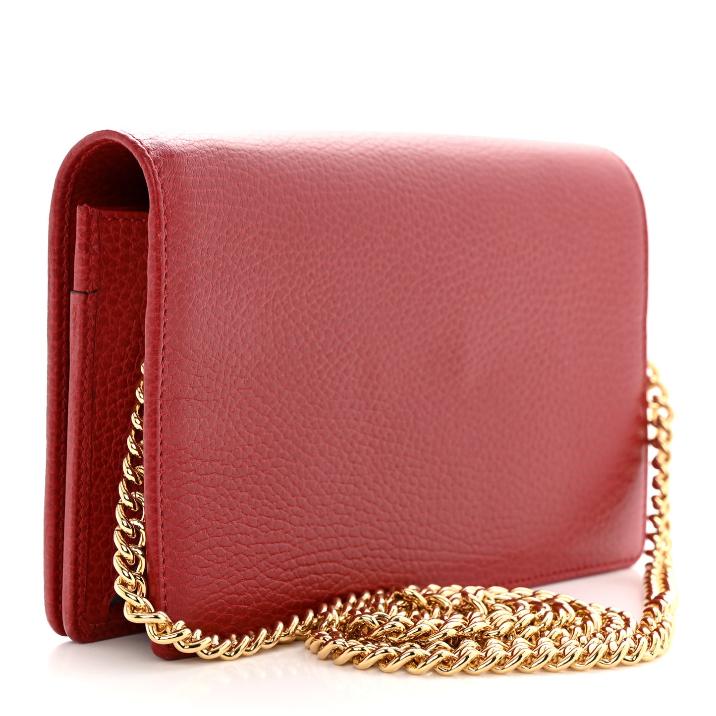 Dollar Calfskin Mini GG Marmont Chain Wallet Hibiscus Red
