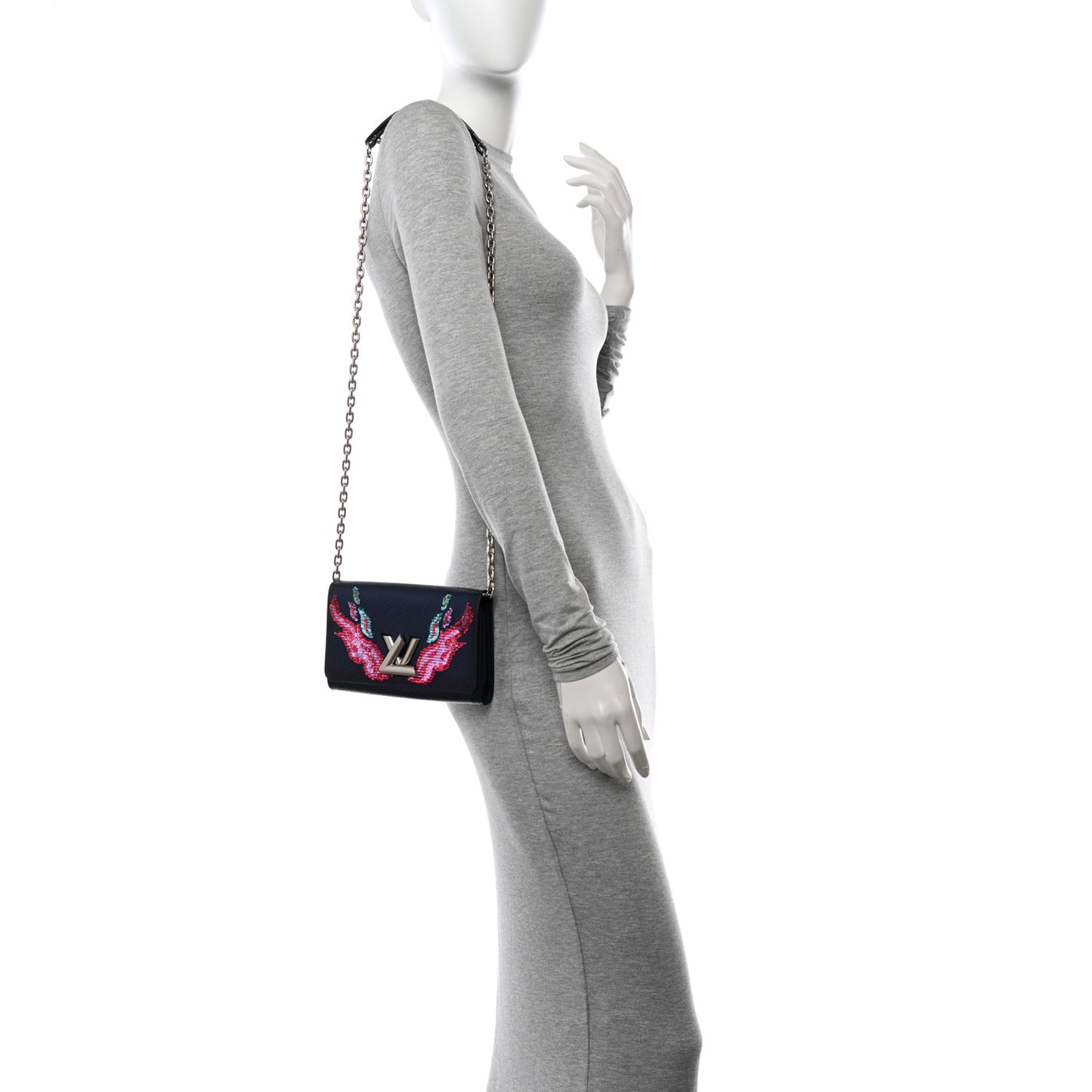 Epi Sequins Flame Twist Chain Wallet Blue Nuit