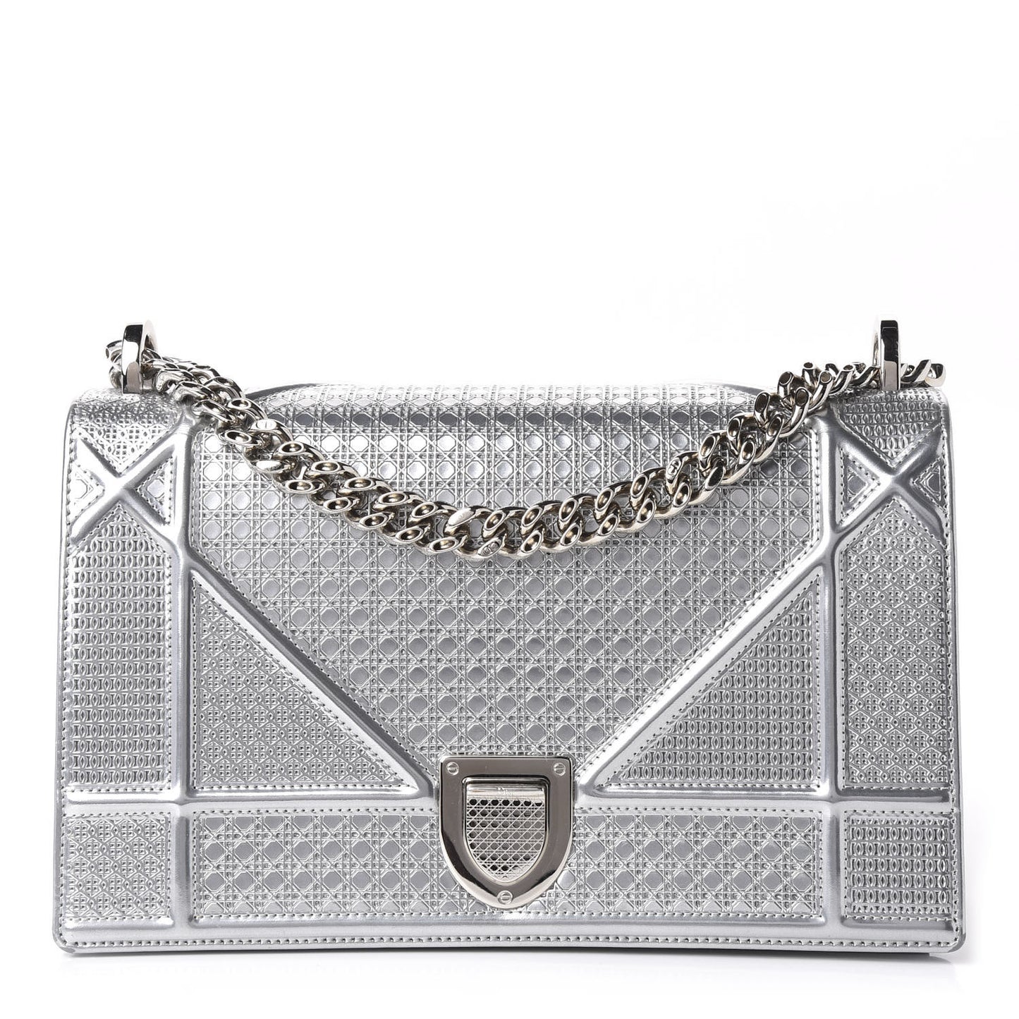 Metallic Patent Micro-Cannage Medium Diorama Flap Bag Silver