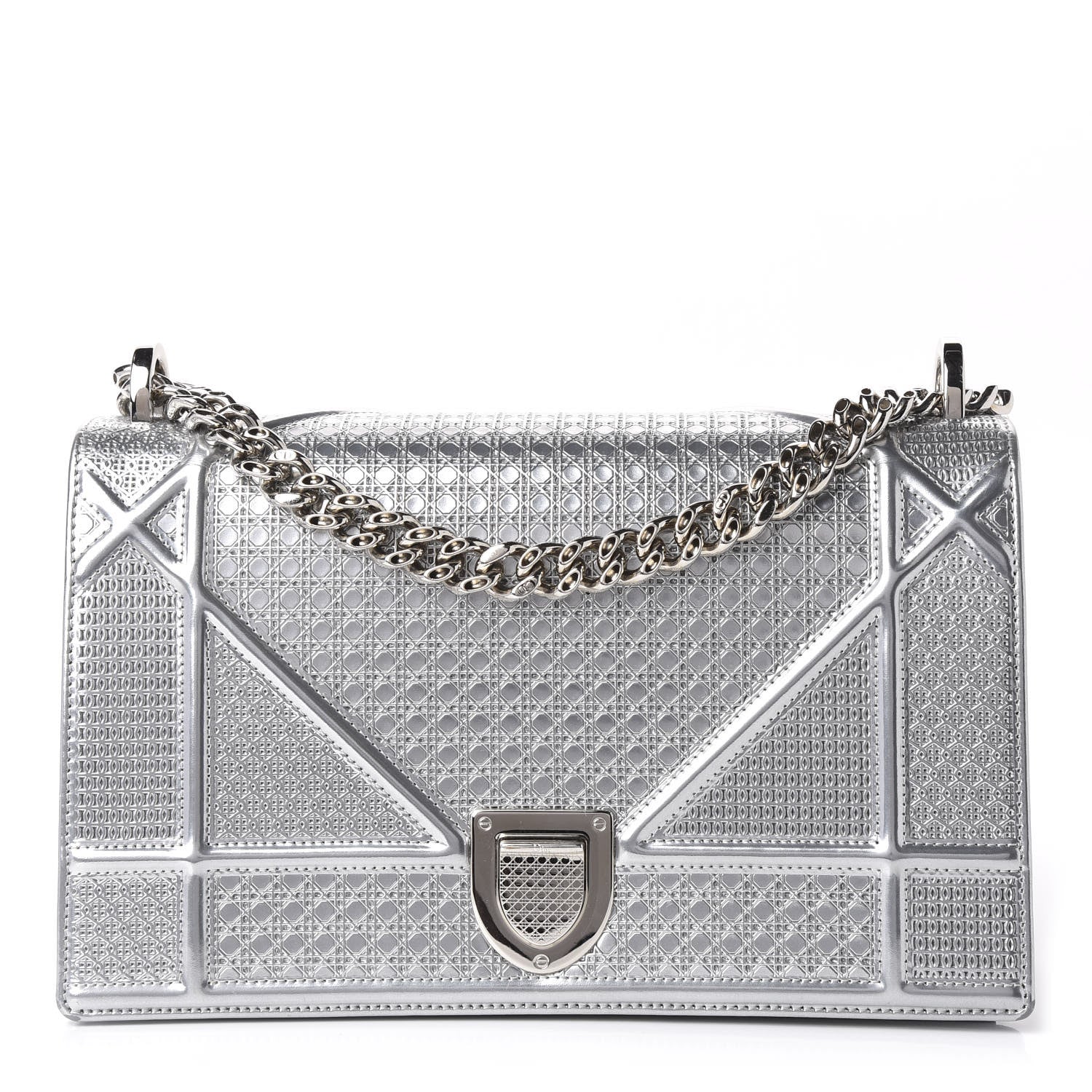 Christian Dior Metallic Patent Micro-Cannage Medium Diorama Flap Bag Silver 1 of 12