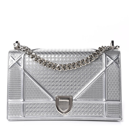 Christian Dior Metallic Patent Micro-Cannage Medium Diorama Flap Bag Silver 1 of 12