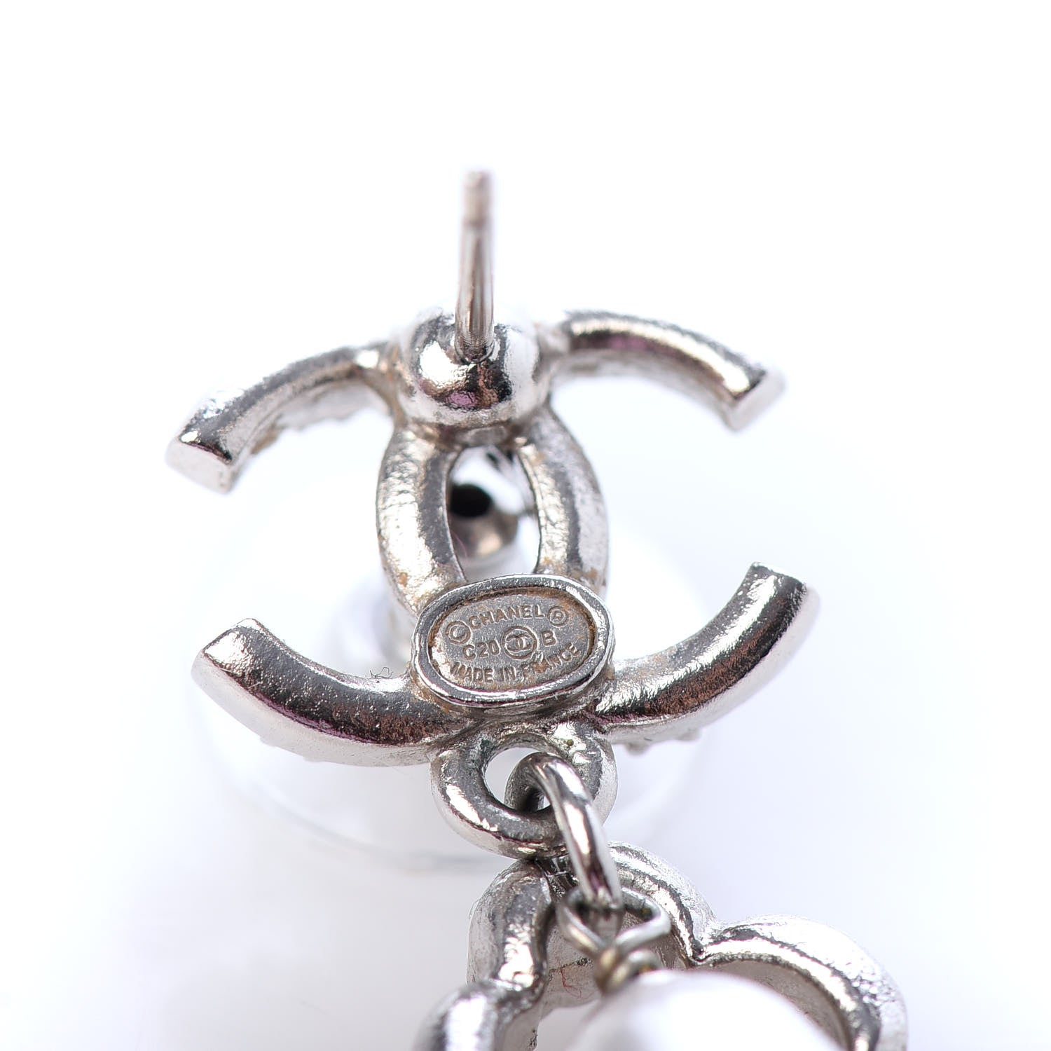 Chanel Crystal Pearl Imperial Bow Earrings Silver 4 of 4