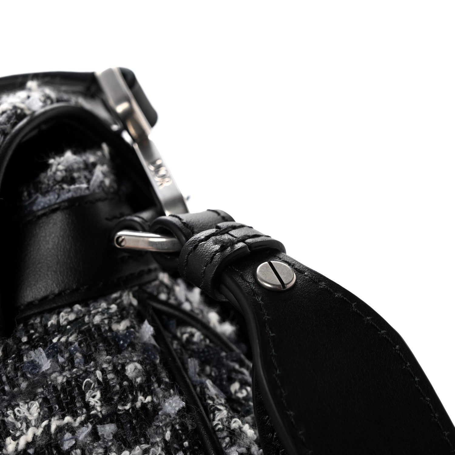Christian Dior Tweed Saddle Bag Black Silver 15 of 15