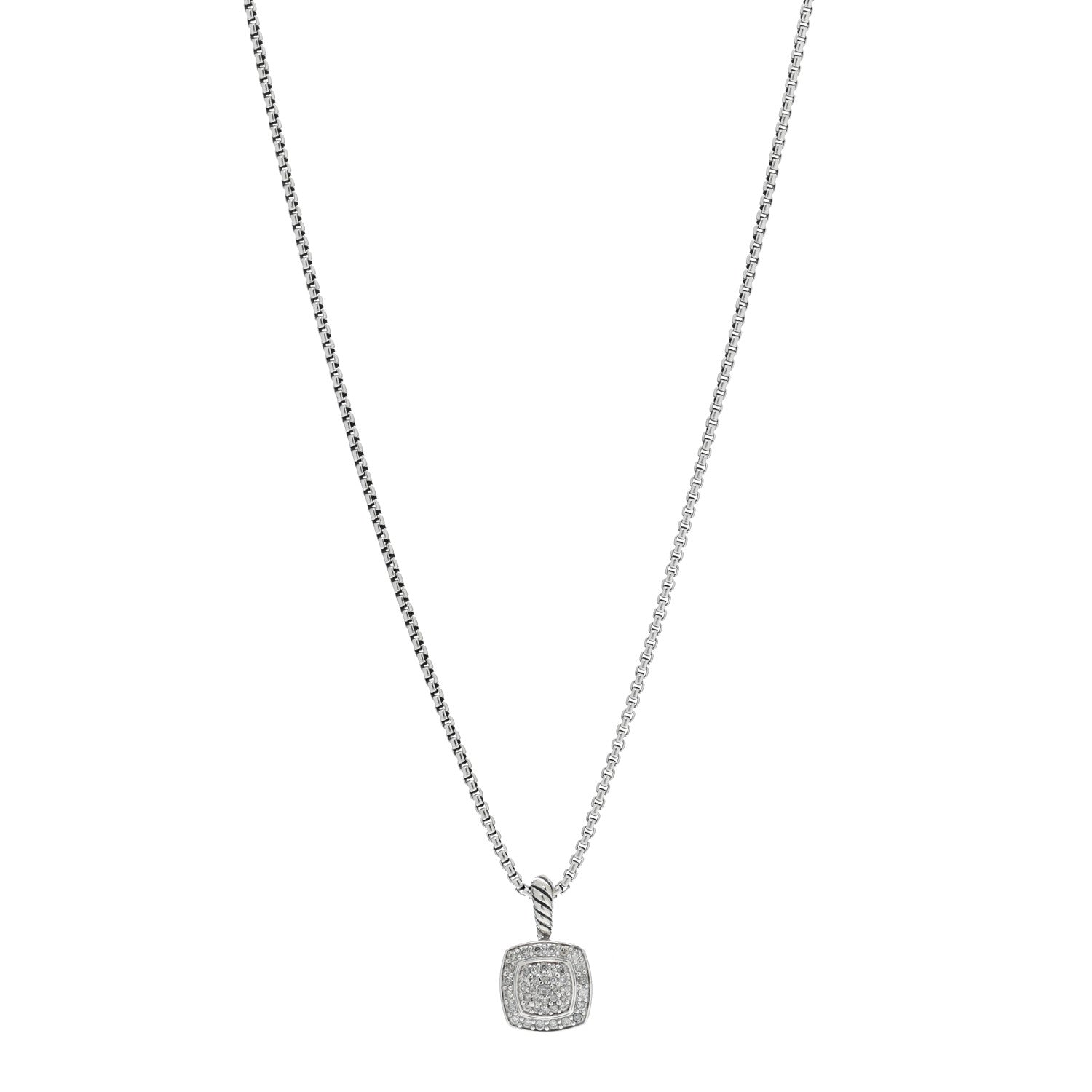 David Yurman Sterling Silver Diamond Pave 7mm Petite Albion Pendant Necklace 1 of 4