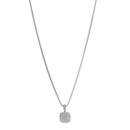 David Yurman Sterling Silver Diamond Pave 7mm Petite Albion Pendant Necklace 1 of 4