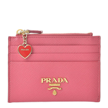 Prada Saffiano Metal Zip Card Holder Peonia 1 of 11